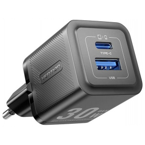 Vention 30W USB-s hálózati GaN töltő (1x USB-C, 1x USB-A) fekete NEW #1