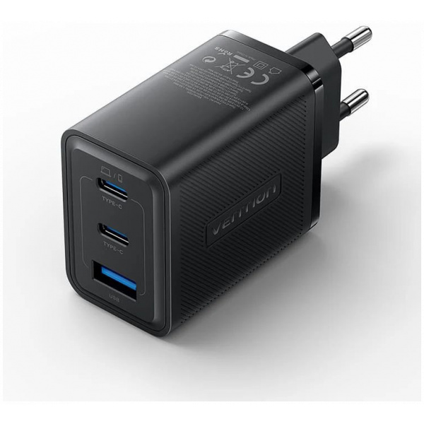 Vention 65W USB-s hálózati GaN töltő (2x USB-C, 1x USB-A) fekete NEW #1