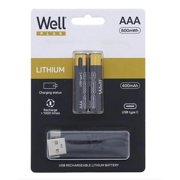 Well újratölthető Lithium akku AAA (mikro ceruza) 400 mAh (2db) USB-C kábellel #3