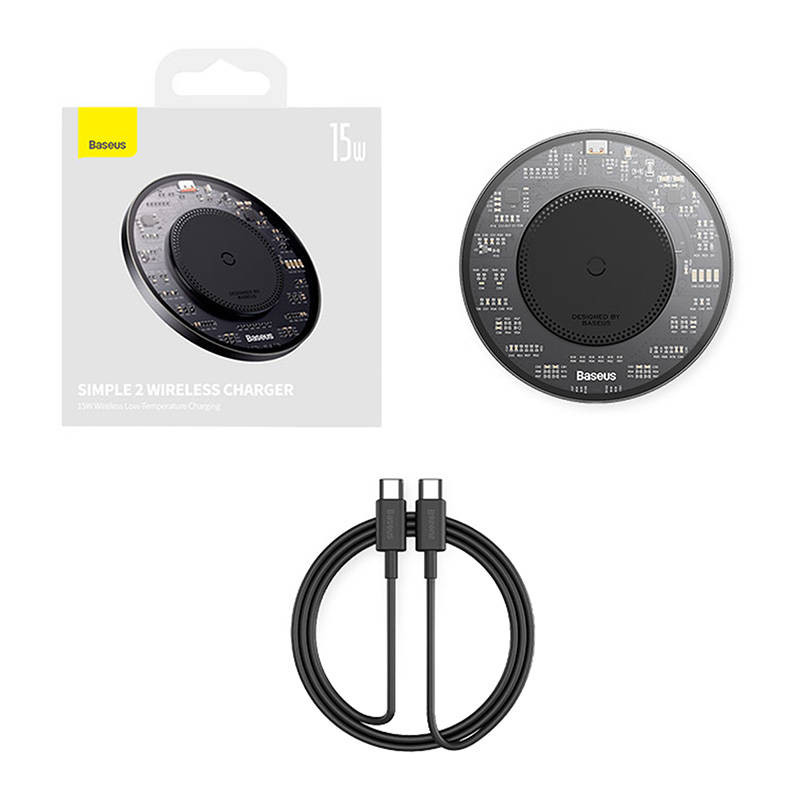 Baseus Simple 2 Wireless Qi induktív töltő, 15W USB-C - USB-C kábellel (fekete) #3