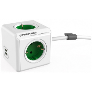 220V-os PowerCube Extended USB DE elosztó (4 aljzat + 2 USB, 1,5m) zöld #1