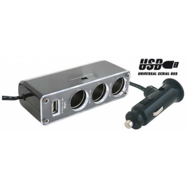 Somogyi SA 023 3-as autós feszültség elosztó USB-vel #1