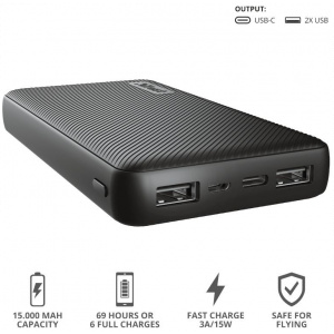 Trust Primo Compact PowerBank 15000 mAh akkumulátor (fekete) #2