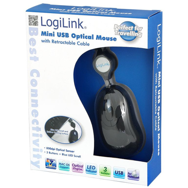 Logilink mini USB egér visszahúzható kábellel #2
