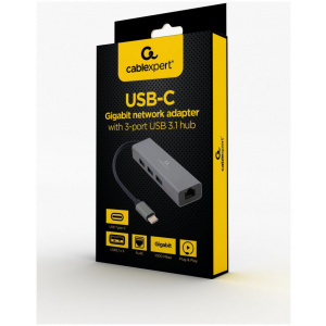 Gembird USB-C Gigabit hálózati adapter 3x USB 3.1 HUB-al #2