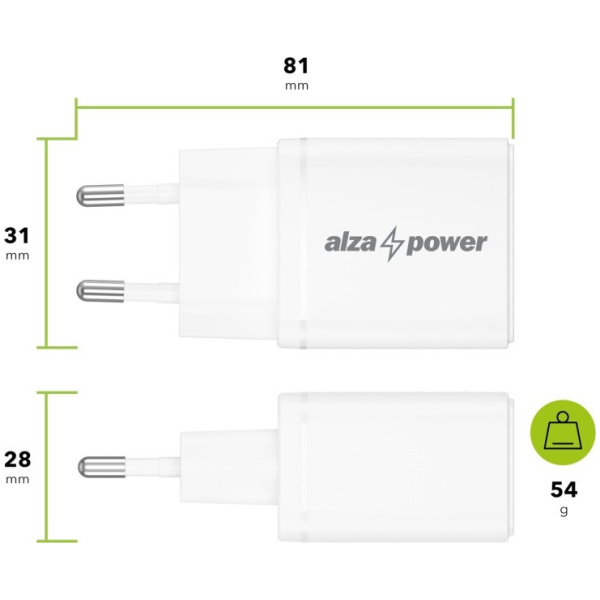 AlzaPower USB-C 20W fali gyorstöltő (fehér) #2
