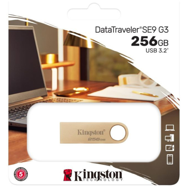 256GB Kingston USB 3.2 Gen 1 DataTraveler SE9 G3 Pendrive (Gold) #3