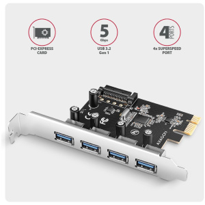 Axagon USB 3.2 5Gbps vezérlő kártya PCIe x1 (4x USB-A port) #2