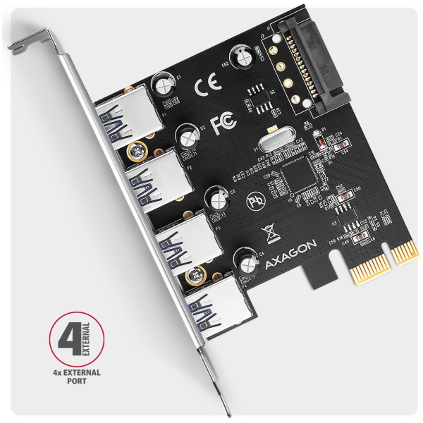 Axagon USB 3.2 5Gbps vezérlő kártya PCIe x1 (4x USB-A port) #3