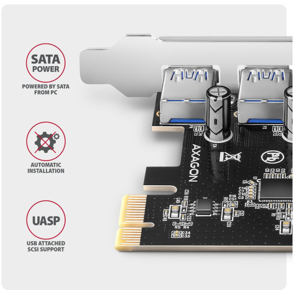 Axagon USB 3.2 5Gbps vezérlő kártya PCIe x1 (4x USB-A port) #4