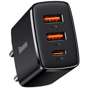 Baseus 2x USB-A + USB-C gyorstöltő QC és PD funkcióval (220V), max 30W fekete #1