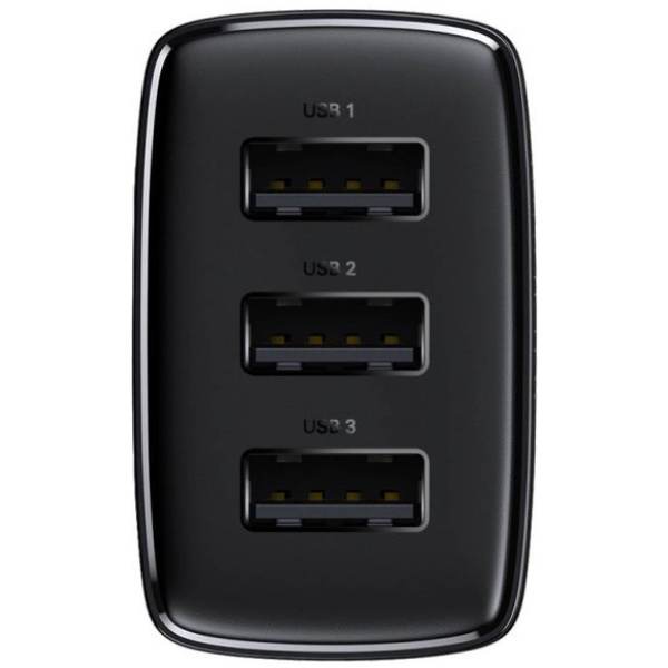 Baseus kompakt hálózati gyorstöltő 3x USB-A port (220V), max 17W, fekete #2