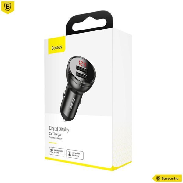 Baseus autós töltő 2x USB-A, 4.8A 24W, LCD kijelzővel #3