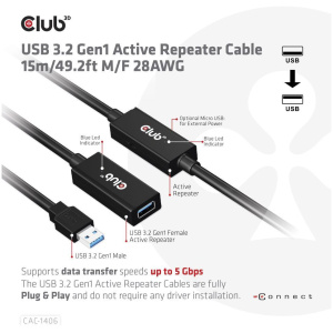 Club3D USB 3.2 extender kábel 5 Gbps, aktív 15m #2