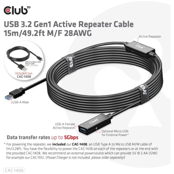 Club3D USB 3.2 extender kábel 5 Gbps, aktív 15m #4