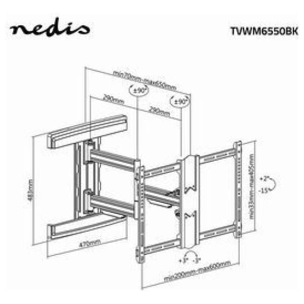 Nedis VESA dönthető, forgatható fali konzol (max. 50 kg, 80"-ig) - TVWM6550BK #5