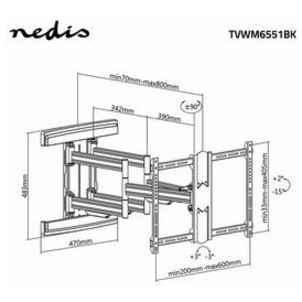 Nedis VESA dönthető, forgatható fali konzol (max. 70 kg, 80"-ig) - TVWM6551BK #6