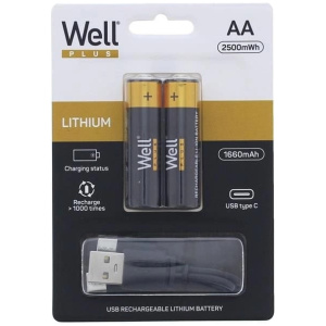Well újratölthető Lithium akku AA (ceruza) 1660 mAh (2db) USB-C kábellel #1