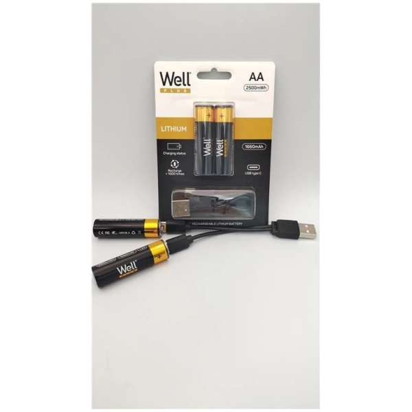 Well újratölthető Lithium akku AA (ceruza) 1660 mAh (2db) USB-C kábellel #2