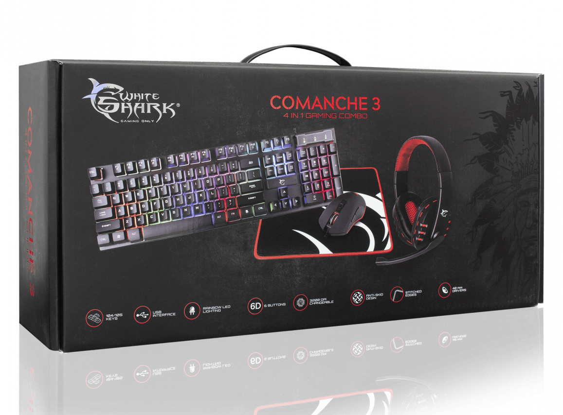White Shark Comanche 3 4-in-1 Gaming Combo (RGB billentyű, egér, headset, egérpad) #9