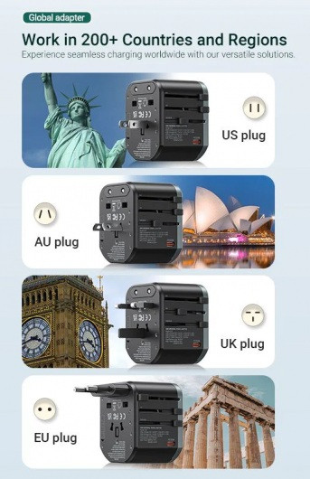 Vention hálózati utazótöltő (1x USB-C + 2x USB-A port, 20W - US, EU, UK, AU) #4