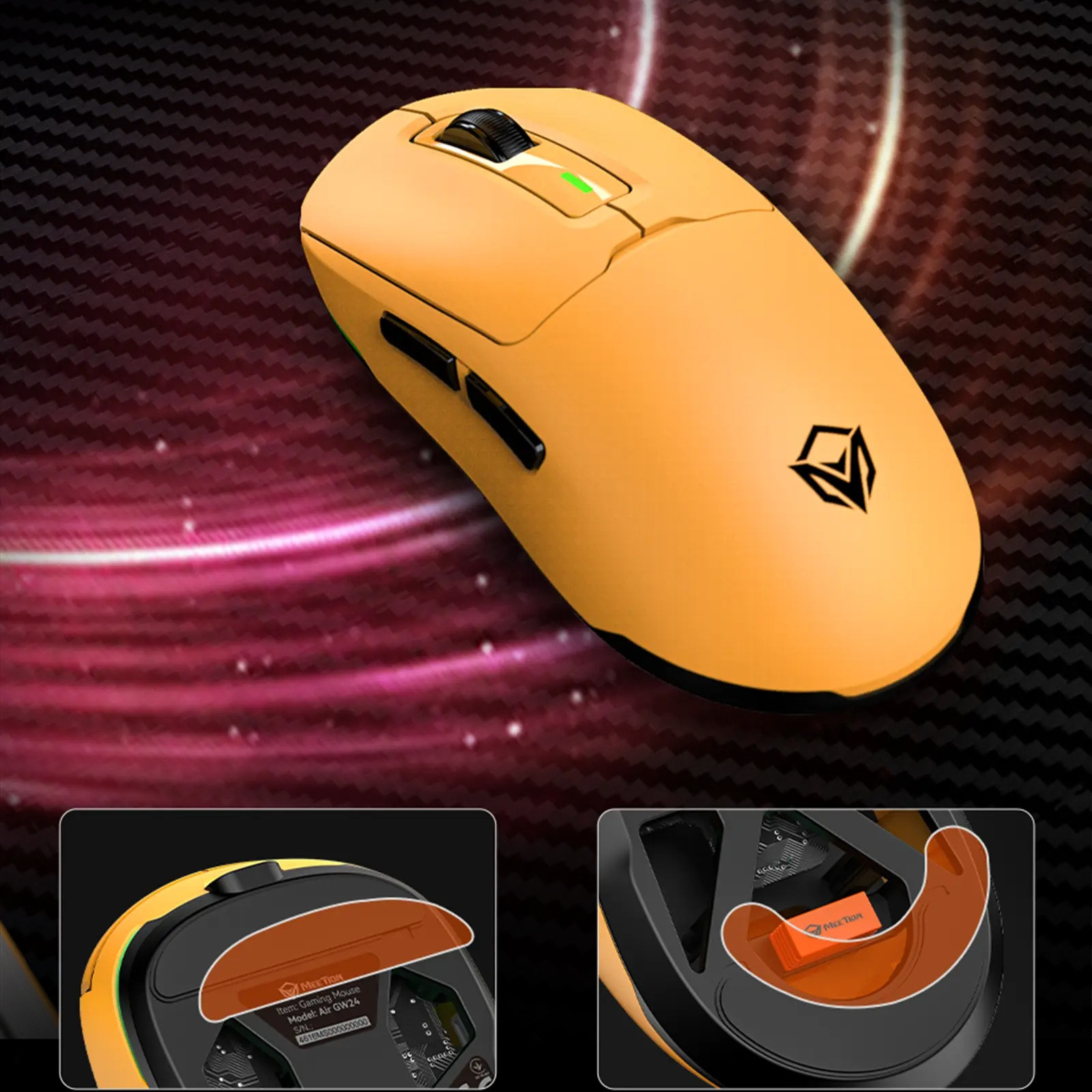 Meetion GW24 Vezetékes / 2,4G / Bluetooth Gamer egér (sárga) #2