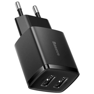 Baseus 2x USB-A Compact hálózati gyorstöltő (220V), max 10,5W, fekete #1