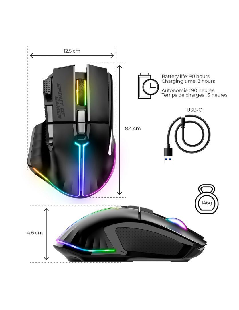 Spirit of Gamer PRO-M5 RGB vezeték nélküli Gamer egér (2,4Ghz+Bluetooth) (fekete) #3