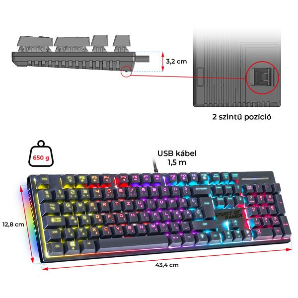 Spirit of Gamer XPERT K250 Mechanikus RGB Gaming billentyűzet (Red switch) #2