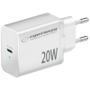 Esperanza EZC104K Quick Power 20W-os USB-C gyorstöltő PD funkcióval (220V), fehér #1