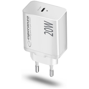 Esperanza EZC104K Quick Power 20W-os USB-C gyorstöltő PD funkcióval (220V), fehér #2