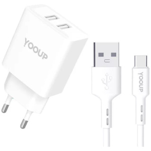 Yooup NC76-B USB-C (220V) - 12W 2x USB-A port, 1m USB-C kábellel #1