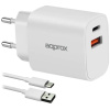 Approx USB-s töltő 3A, 1x USB-A,1x USB-C port 20W + USB-A >C kábel (fehér) #1