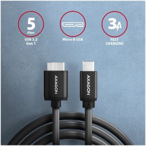 Axagon USB 3.2 (C) – USB 3.0 micro-B (M/M) adat- és töltőkábel 1m #2