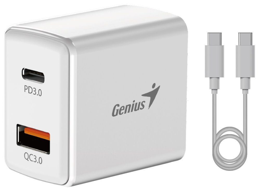 Genius PD-20ACP USB-s töltő+kábel,1x USB-A, 1x USB-C port, 20W (fehér) #1