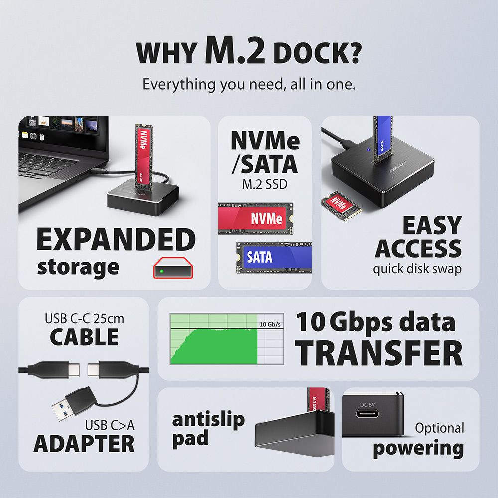 Axagon ADSA-M2C11 NVMe / SATA 10Gbps Dock dokkoló USB-C #2